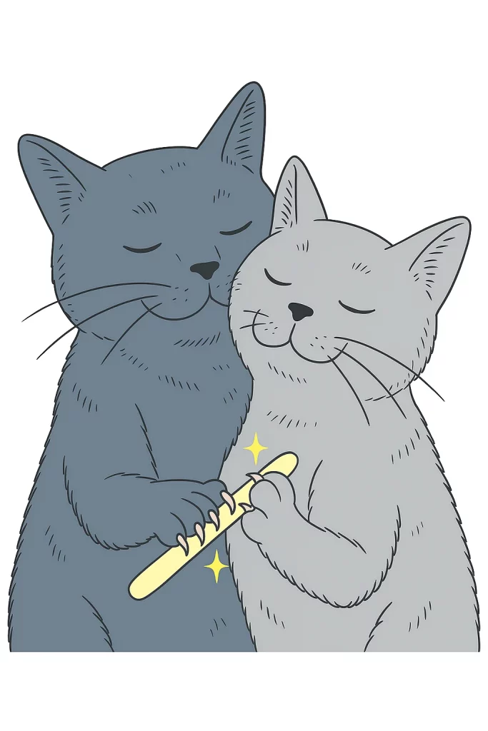 2 chats amoureux se liment les griffes.